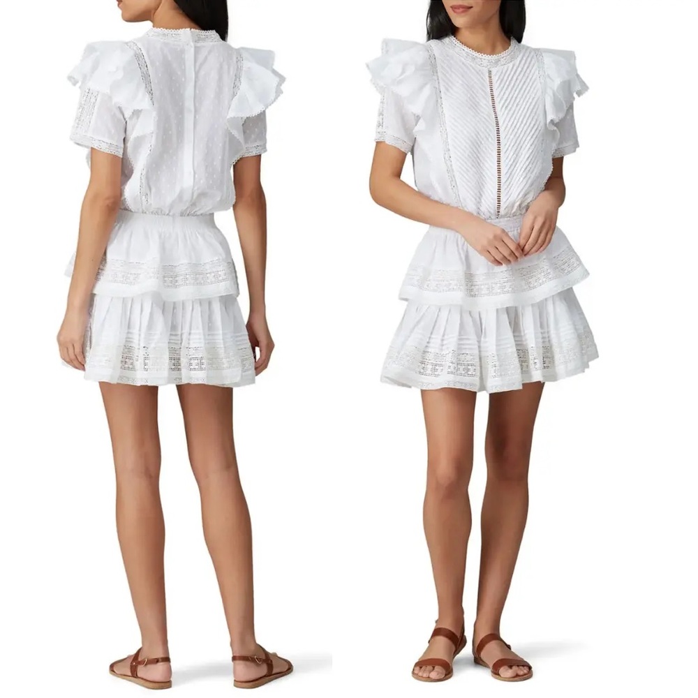 Maia Bergman Mery White Cotton Ruffle Mini Dress Sz L